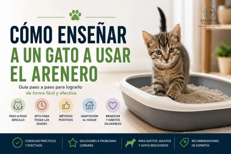 Gatito aprendiendo a usar el arenero en casa con una guía paso a paso para enseñarle correctamente.