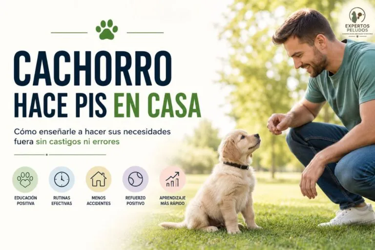 Cachorro aprendiendo a hacer sus necesidades fuera de casa mientras recibe una recompensa de su dueño