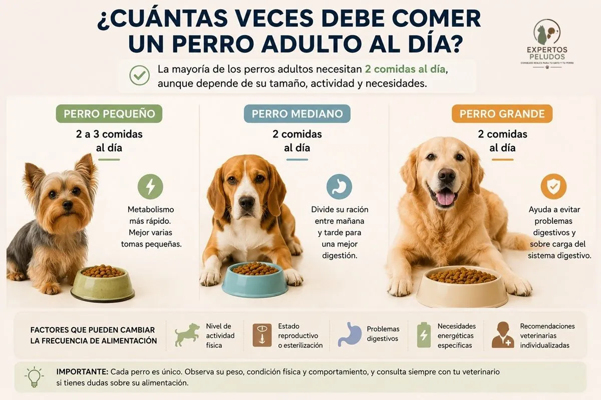 Cuántas veces debe comer un perro adulto al día según su tamaño y necesidades nutricionales
