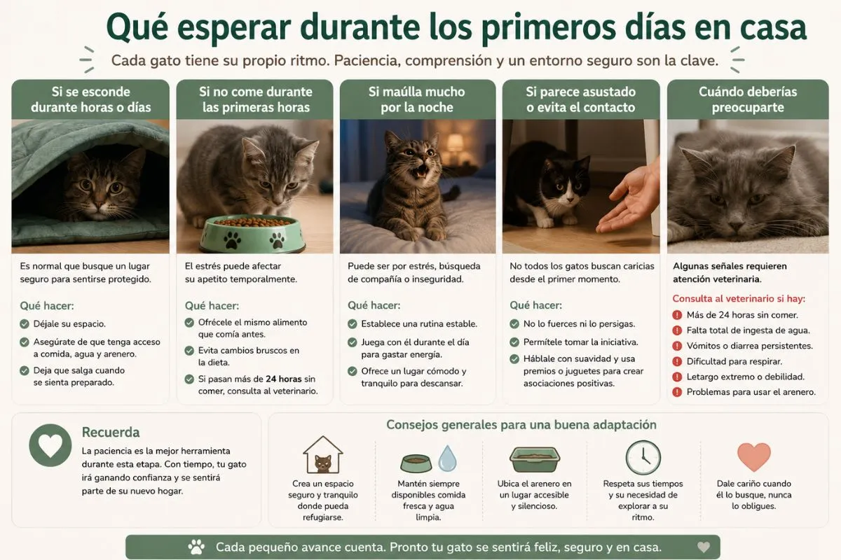 Qué esperar durante los primeros días de un gato en casa: adaptación, escondites, alimentación y comportamiento