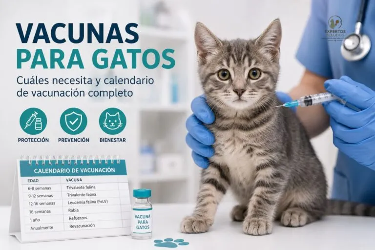 Veterinario administrando una vacuna a un gato durante el calendario de vacunación felina.