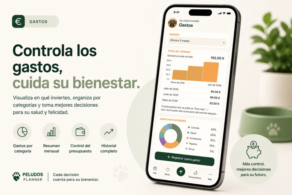 Control de gastos del cachorro con gráficos y estadísticas