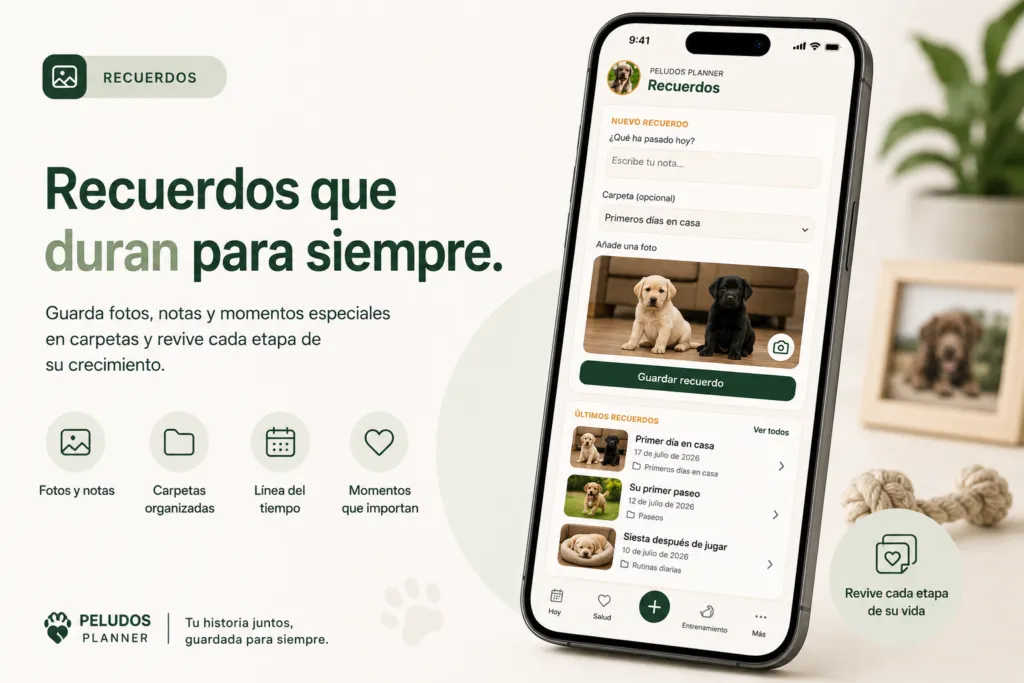 Guarda fotos y recuerdos del cachorro en la aplicación Puppy Planner