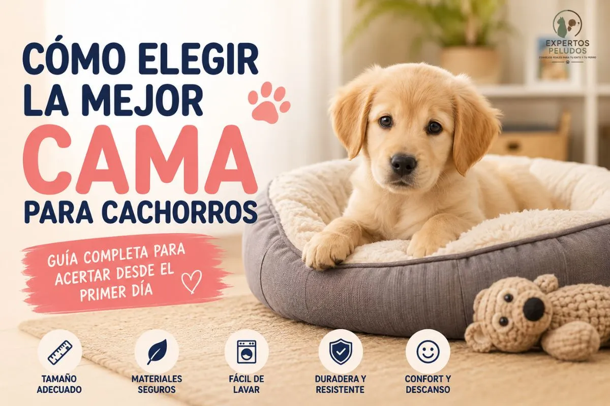 Cachorro descansando en una cama acolchada, imagen ilustrativa sobre cómo elegir la mejor cama para cachorros.